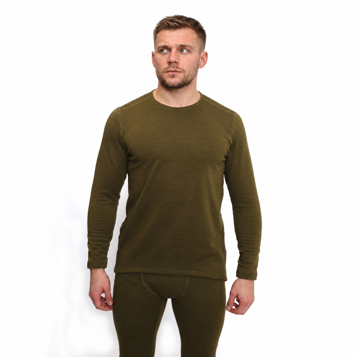 Olive knitted winter underwear set 012-1 — front detail