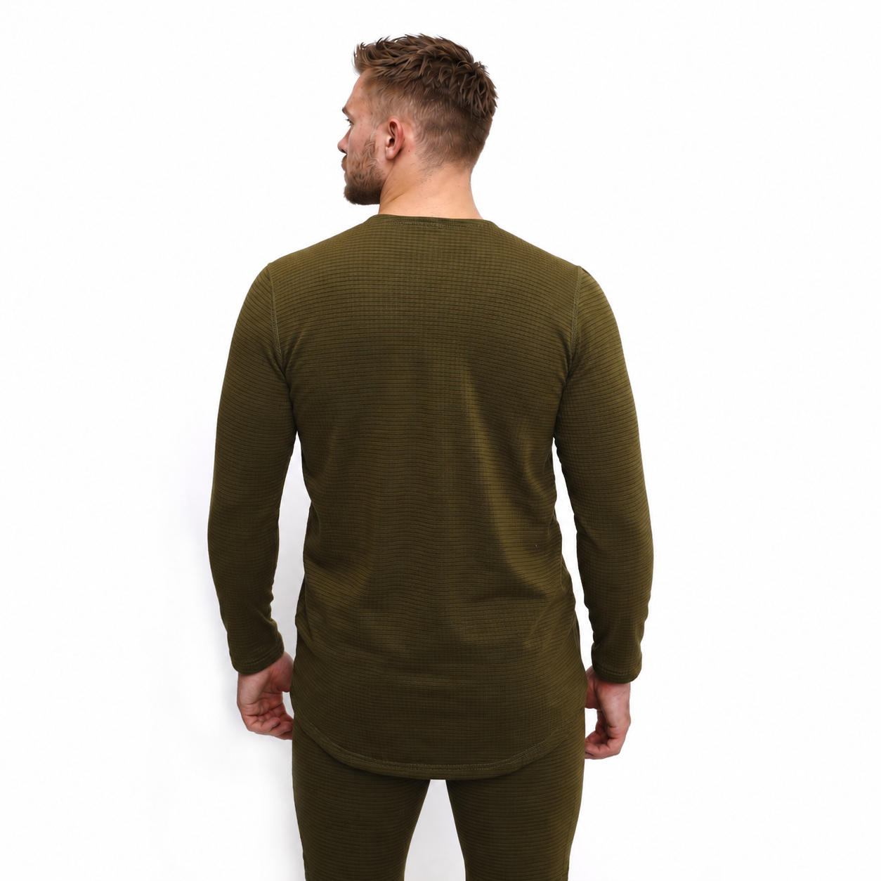Olive knitted winter underwear set 012-1 — back detail